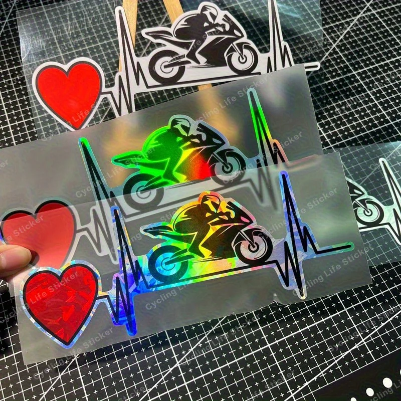 1 Heart Rate Line Motorcycle Sticker for 2D Plane Helmets, Creative Waterproof And Durable Car Stickers for Cycling Enthusiasts