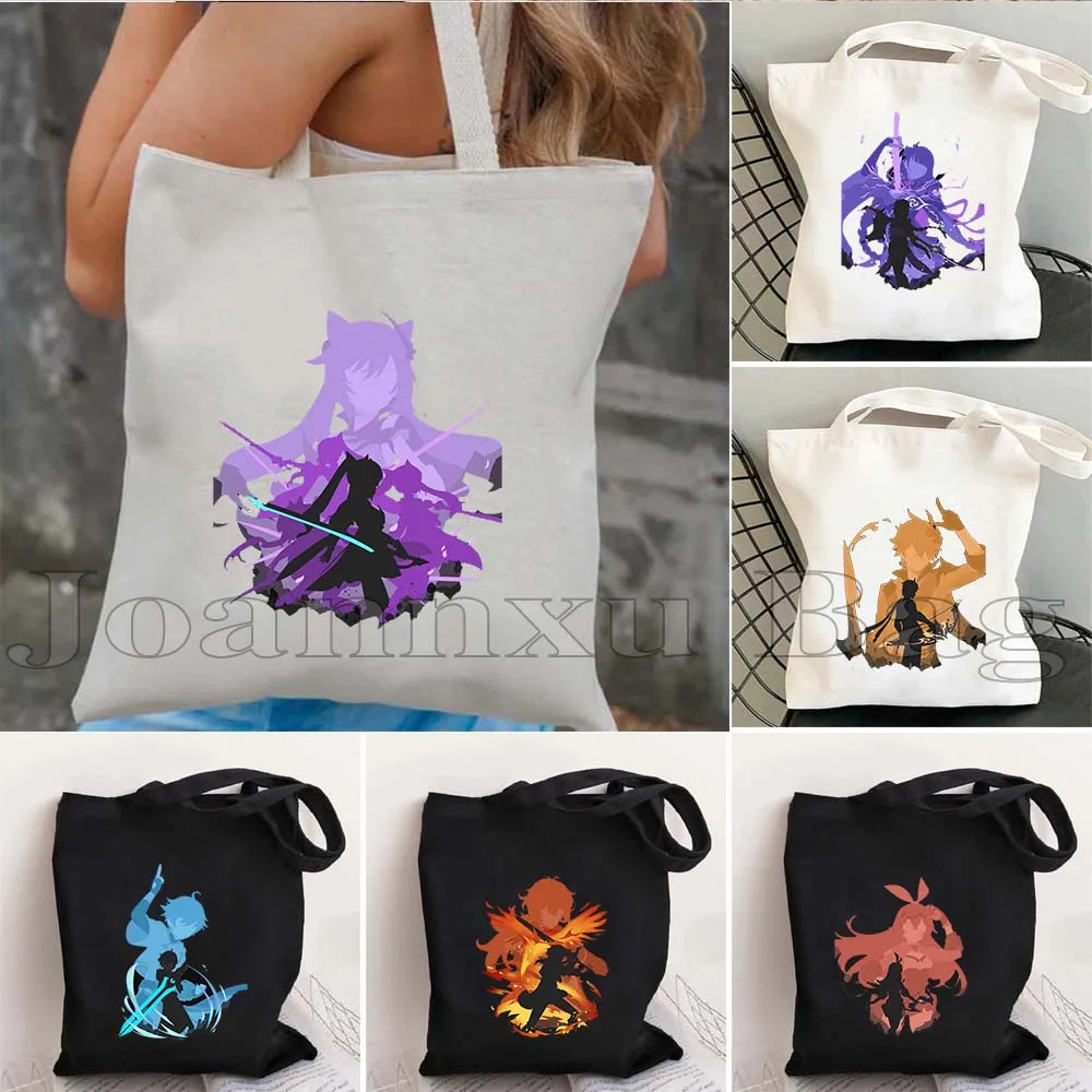 

Anime Manga Raiden Hu Tao Kaeya Kazuha Keqing Zhongli Genshin Impact Kawaii Canvas Tote Bag Shopping Bag Cute Printed Handbag