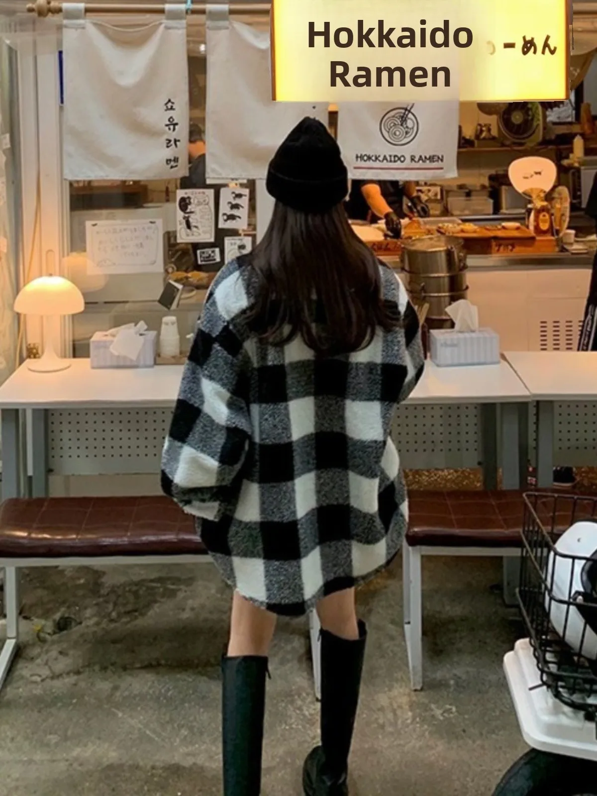 Retro Plaid Woolen Coat Women Winter Clothes Korean Version Turn-down Collar Internet Celebrity Fashion Single Button Open Ca...