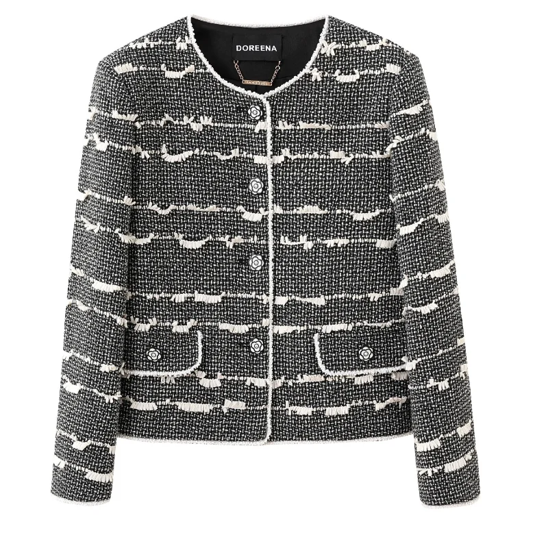 Fashion Loose Striped Fragrant Short Coat for Women Simple Versatile High-quality Office Lady French Autumn Winter Tweed Coat