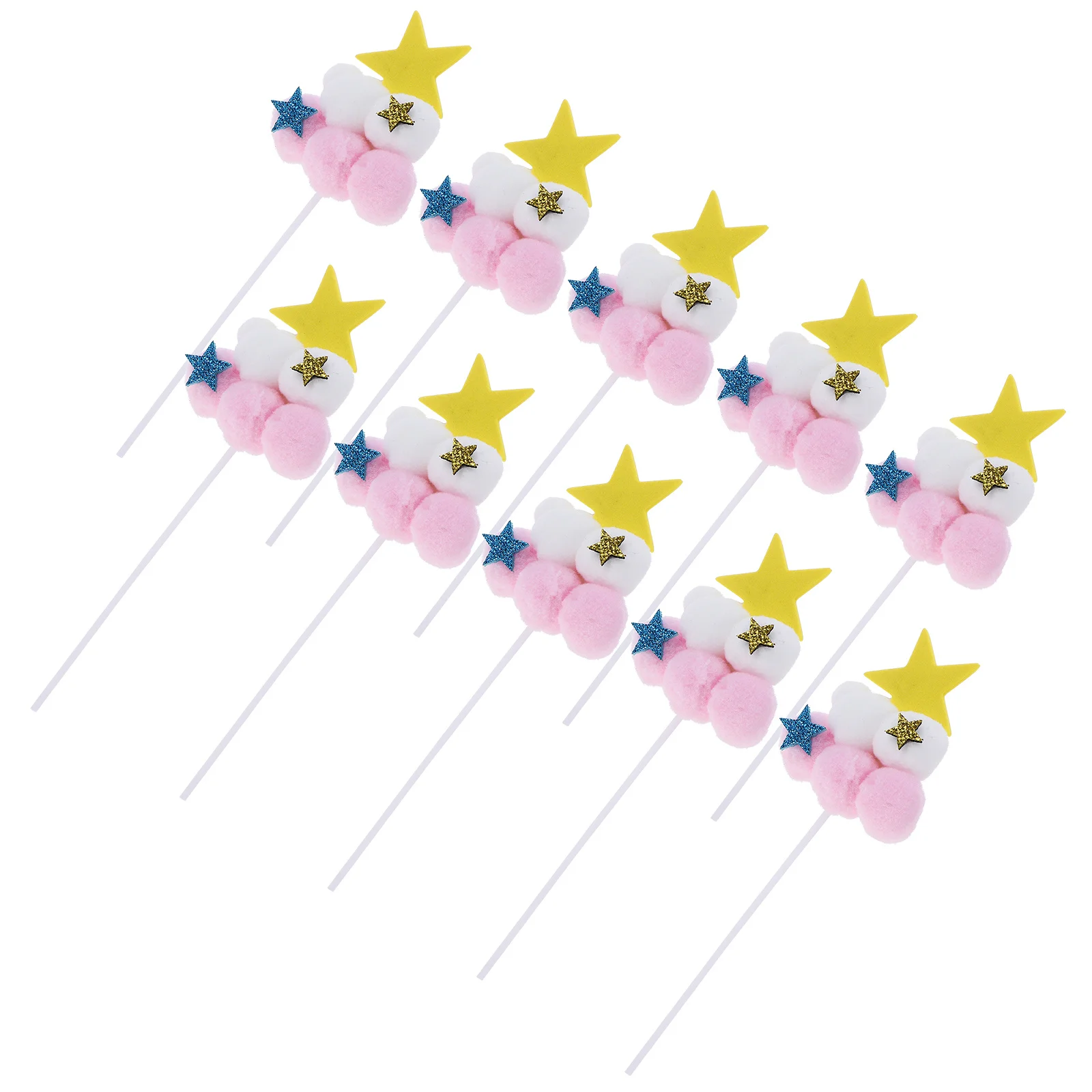 

10Pcs Star Plugin Pompom Cupcake Toppers Party Cake Decorations Dessert Picks Lovely Birthday Cake Pompoms Dessert Picks