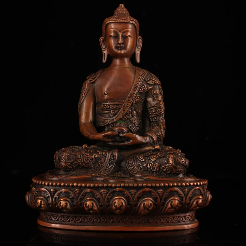 

Антикварный медный орнамент ручной работы, инкрустированный драгоценный камень Амитабха Будда, домашнее поклонение, ремесло