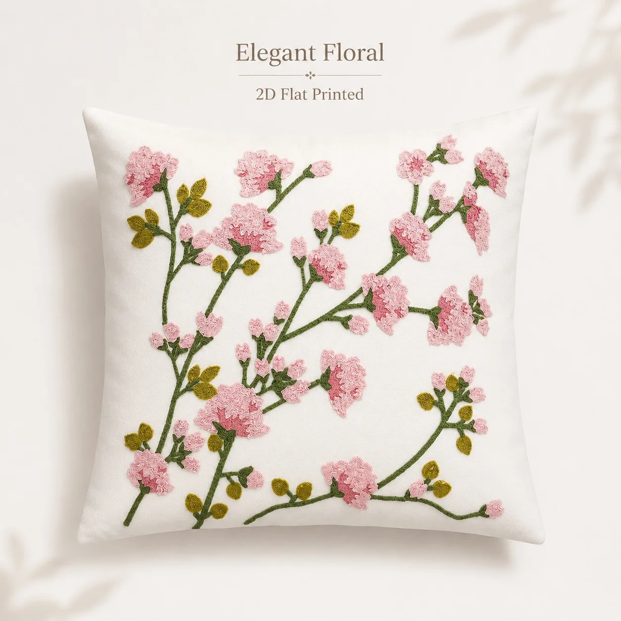 

Elegant Pink Floral Pillowcase Faux Embroidery 2D Flat Printed Peach Skin Cushion Cover For Sofa Living Room Home Decor