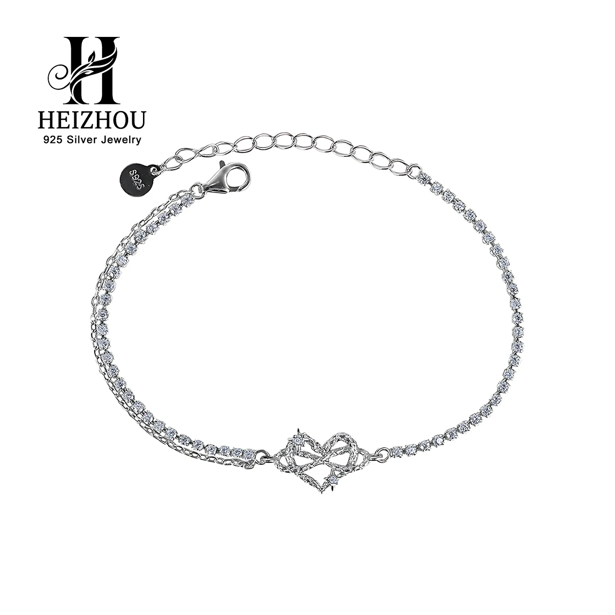 Fine Infinity Heart Charm Tennis Bracelets for Women 925 Sterling Silver Double Adjustable Bracelet Fashio Everyday Jewelry