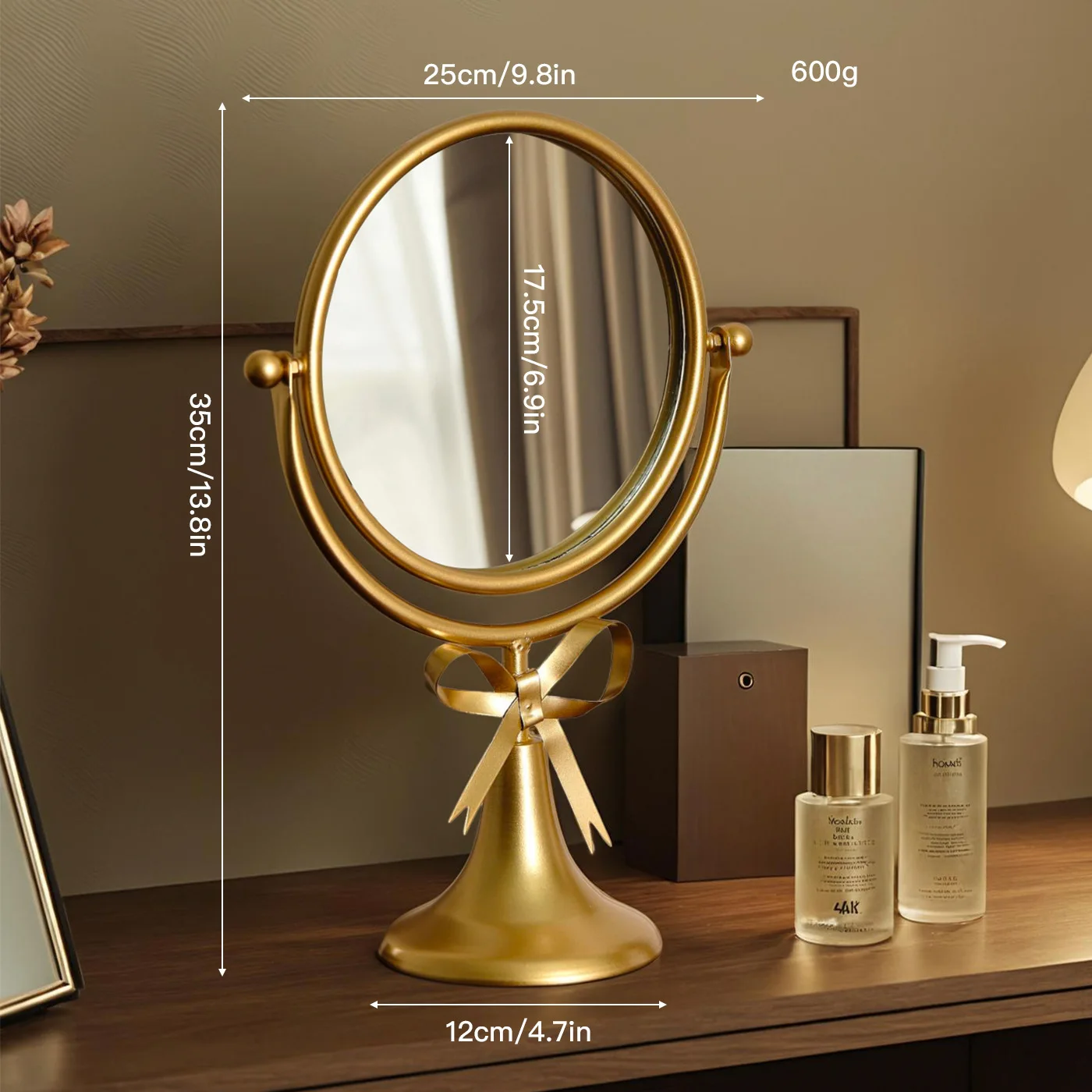 Metal Desktop Vanity Mirror - Rotatable HD Makeup Mirror with Stand, Princess Style Cosmetic Mirror For Bedroom