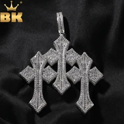 THE BLING KING 3pcs Cross Set Pendant Necklace Iced Out Baguettecz Cubic Zirconia Link Chain Luxury Hiphop Jewelry For Gift