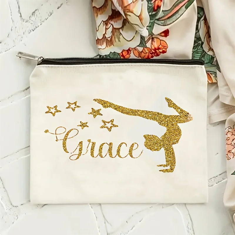 Personalized IsabellaSparkling Gymnastics Makeup Bag Glitter Gymnast Silhouette Design Zipper Cosmetic PouchIdeal Gift Sports
