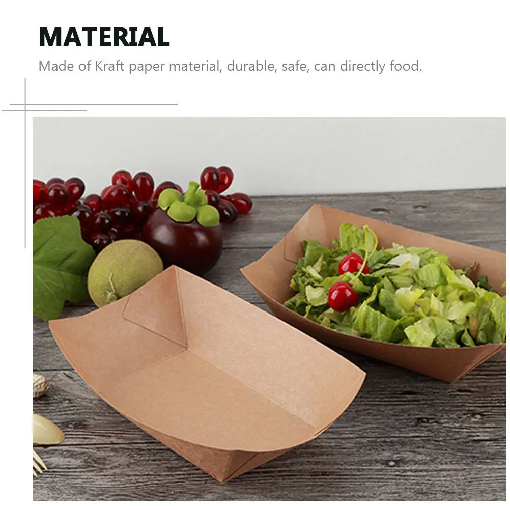 

50pcs Kraft Paper Food Tray Party Gathering Snack Storage Eco-Friendly Disposable Dessert Plate French Fries Container Baked