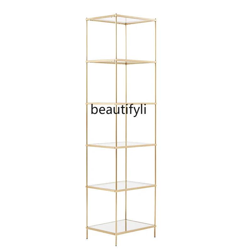 

Nordic minimalist gold stainless steel glass floor-to-ceiling bookshelf Modern shelf Display shelf