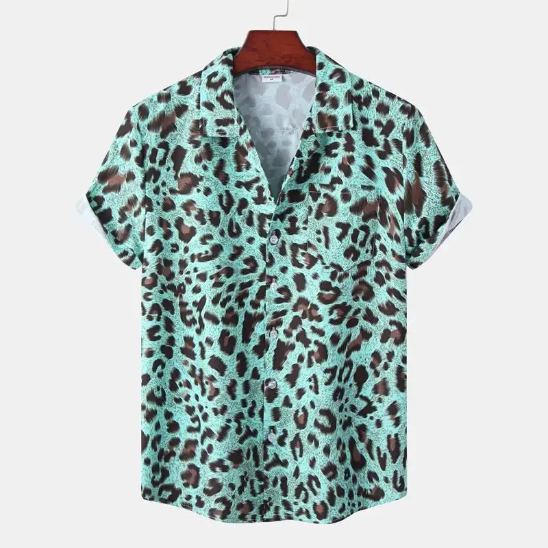 

3D Printed Leopard Print Men's Shirt - Casual and Fashionable Summer Short-sleeved Hawaiian Beach Shirt - Button-up Top 2026 New