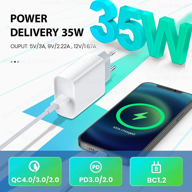 PD 35W Fast Charger For Apple iPhone 14 13 12 11 15 Pro Max Plus USB C Charger Fast Charging 7 8 6 6S XR XS SE Phone Accessories - náhled 2