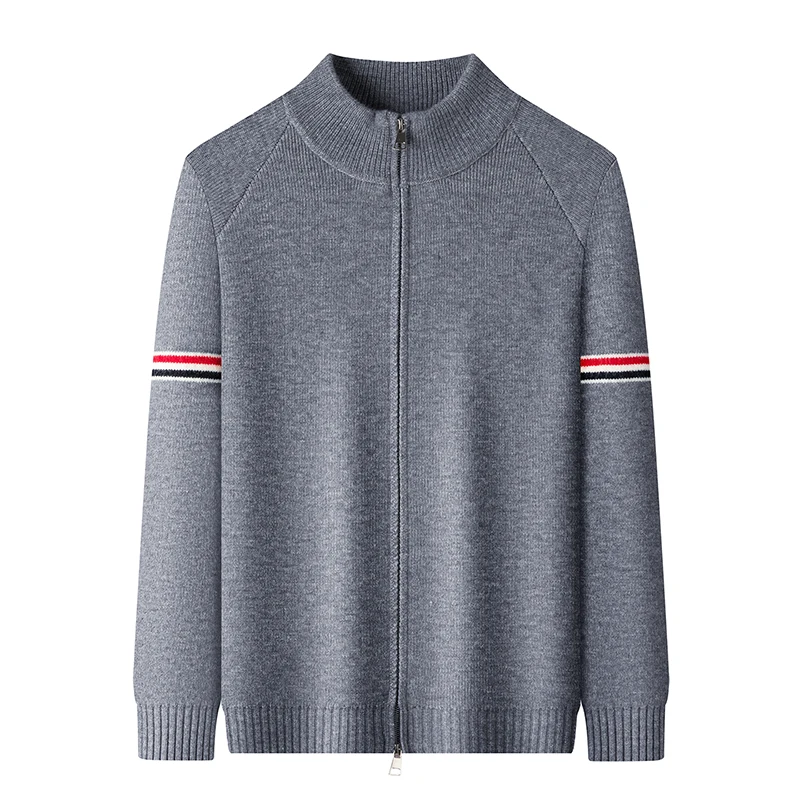 Luxury Brand Men's Knit Jacquard Sweater Autumn New Half High Collar Solid Color Long Sleeve Pullover Business Casual Men's Wear