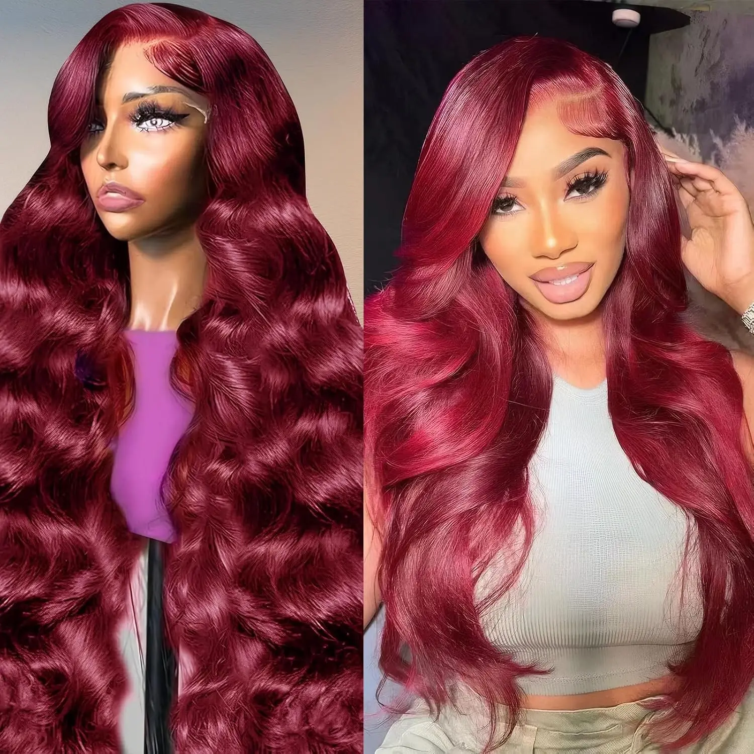 

30 Inch Transparent Lace Front Wig 200 Density 99J Burgundy 13x4 HD Body Wave Lace Front Wigs Human Hair Frontal Wig Pre Plucked