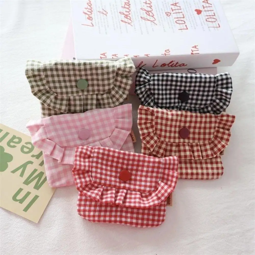 1pc Portable Checkered Purse Checkered Pattern Pocket Design Coin Purse Clutch Style Lipstick Storage Bag for Girls