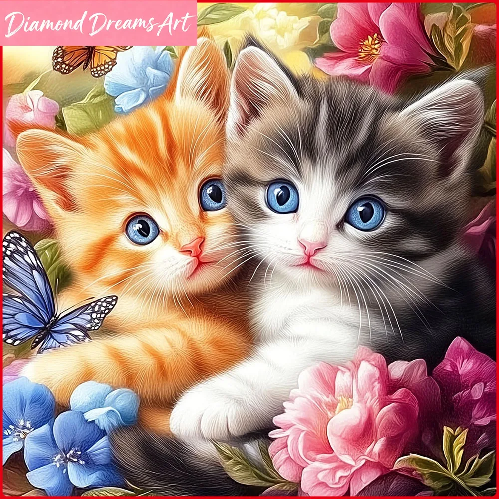 Neuheiten 2025 Diamantmalerei Katze Schmetterling Diamant-Mosaik Tier Blume Komplettes Set Geschenk, Rahmenlos