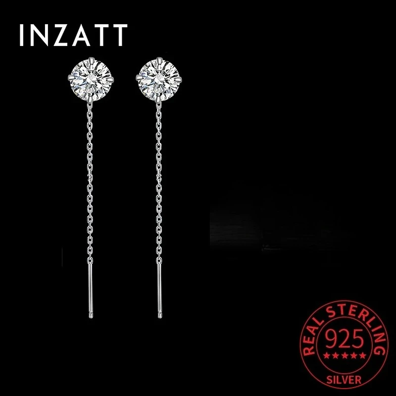 

INZATT Real 925 Sterling Silver 4CM Short Tassel Round Moissanite Drop Earrings for Women Fine Jewelry Minimalist Accessories
