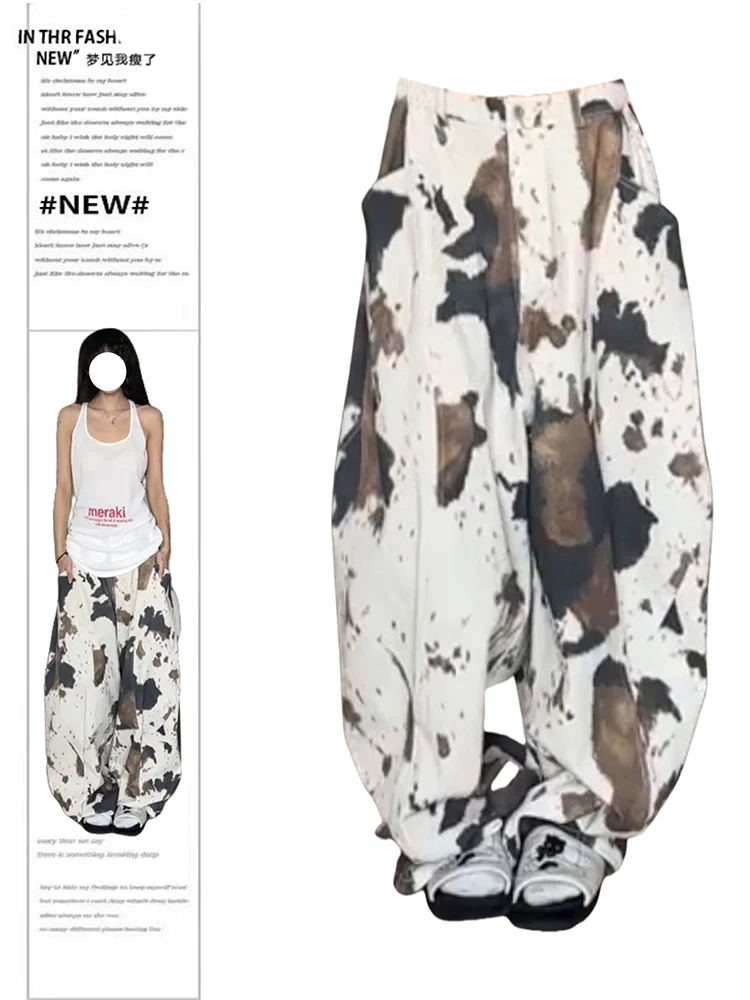 

Осень-зима 202, женские широкие джинсовые брюки Y2K, мешковатые джинсы для мам с граффити, Harajuku, ковбойская японская уличная одежда, новинка в стиле хип-хоп