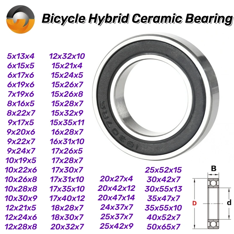 1pcs Hybrid Ceramic Bearing 607 608 6001 688 6802 6803 6804 6902 6903 15267 17287 18307 24377 -2RS ABEC-9 Bicycle Ball Bearings