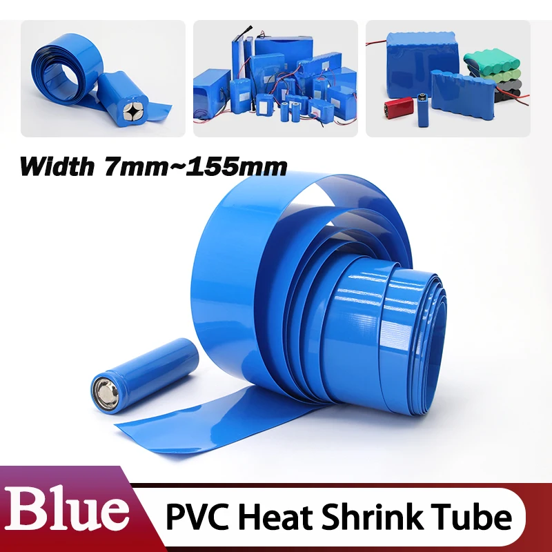 

1~20m Blue PVC Heat Shrink Tube Width 7~155mm Lithium Case Wrap Cable Sleeve 18650 Lipo Battery Pack Protection Insulated Film