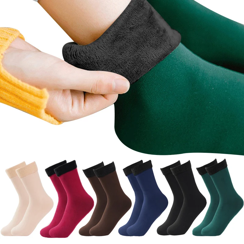 Snow Socks Middle Tube Solid Winter Plus Velvet Thick Skin Color Keep Warm and Cold Socks Comfortable Mens Womens Floor Socks