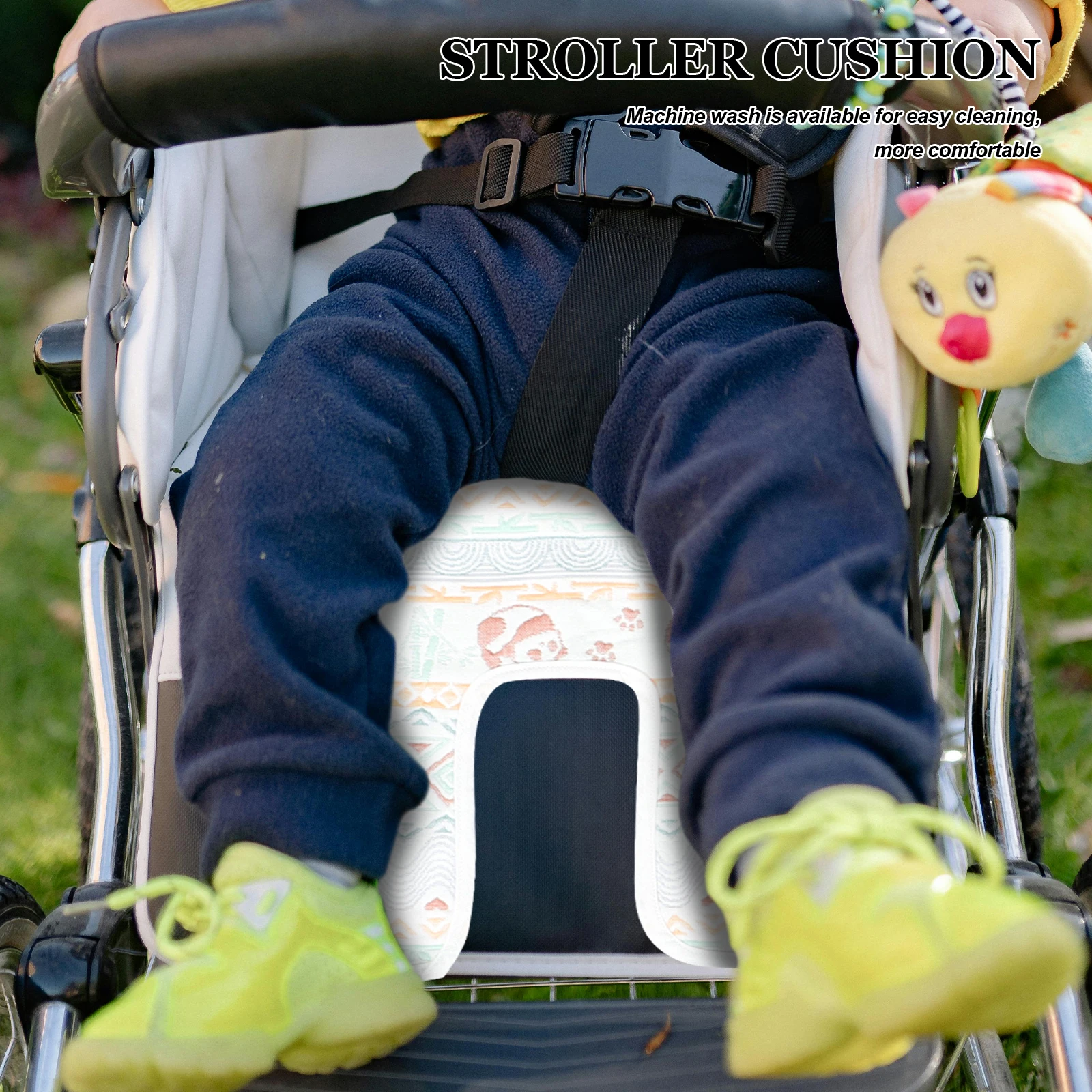 

2pcs Baby Stroller Cushion Reversible Thick Padding Universal Bunny Pattern Machine Washable Cooling Seat Liner For