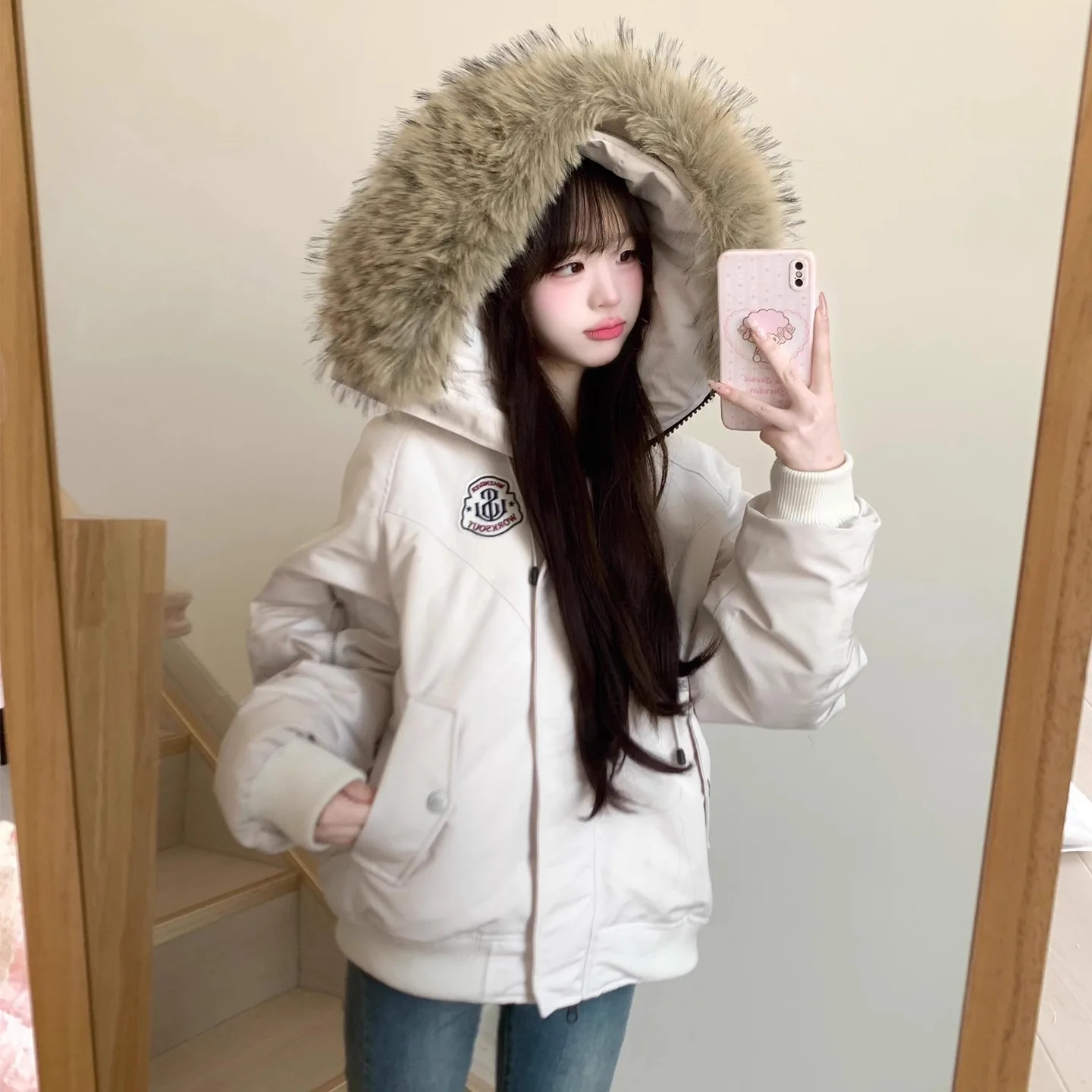 2025 New Women's Winter Thickened Down Cotton Jacket, Korean Style Couple's Fur Collar Parka Coat #4