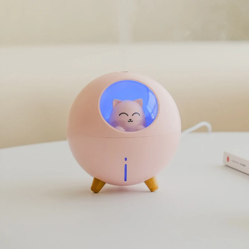 USB صغير المرطب الناشر مبيد لطيف كوكب القط الهواء المرطب بالموجات فوق الصوتية مع ضوء LED لون رومانسي