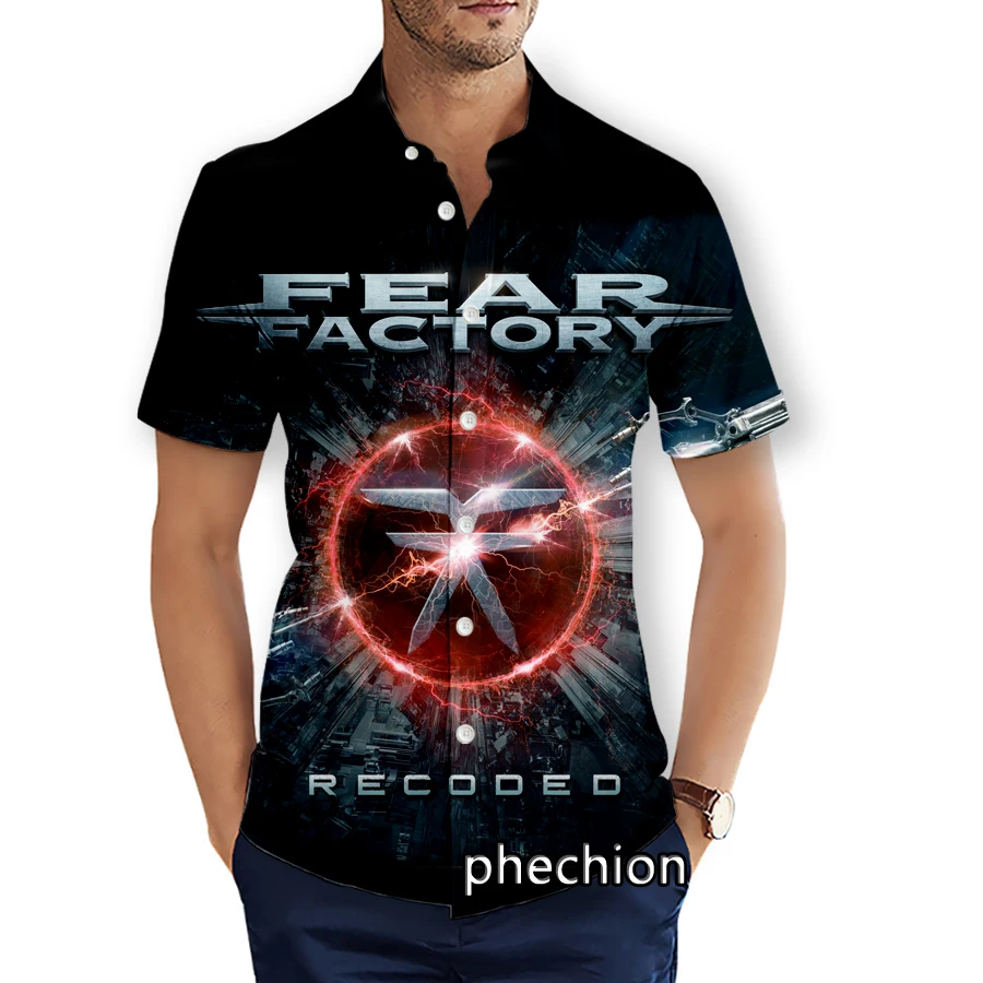 phechion Mens Short Sleeve Beach Shirts Fear Factory Band 3D Print Casual Shirts Fashion Streetwear Men Tops X294