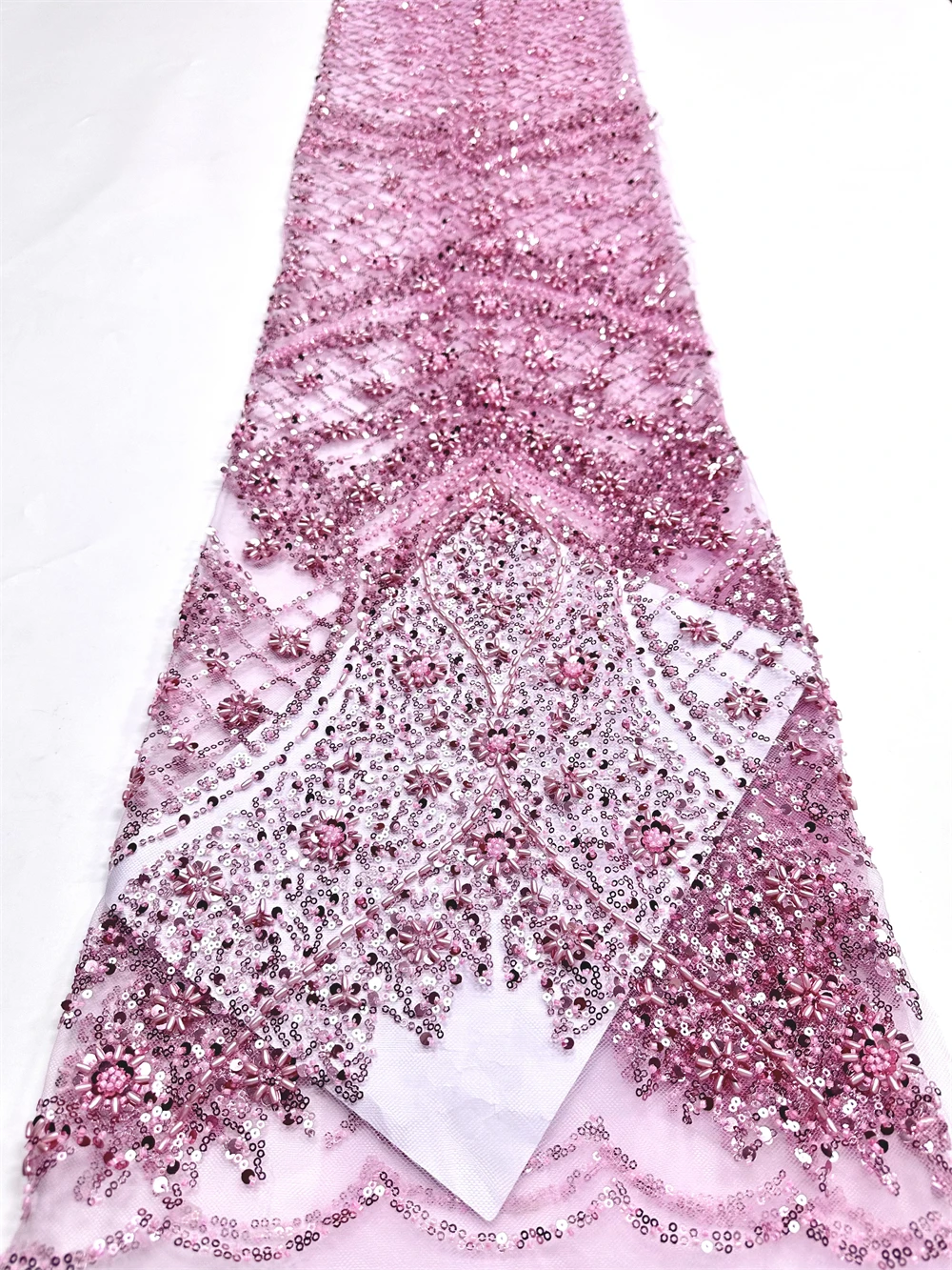 

African Net Lace With Sequins African Lace Fabric High Quality Beaded Nigerian French Tulle Lace Fabric For Wedding Party Season