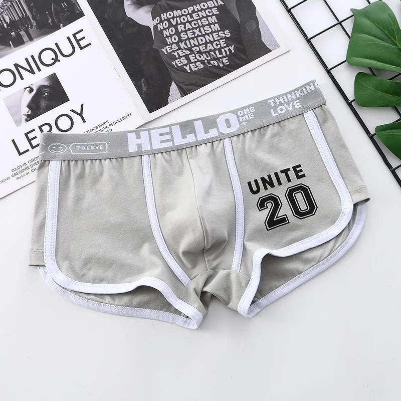 Moda Boxer in cotone solido da uomo Biancheria intima sexy con stampa di lettere Mutandine maschili traspiranti Qucik-Dry Lingerie Pantaloncini morbidi U Custodia convessa