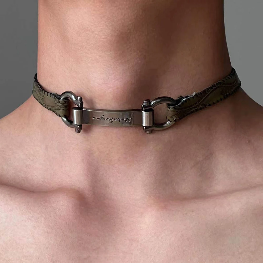 

Punk Retro Horse Leather Necklace Men Women Y2K Subculture Metal Chokers Gothic Collar Chain Jewelry Accessories