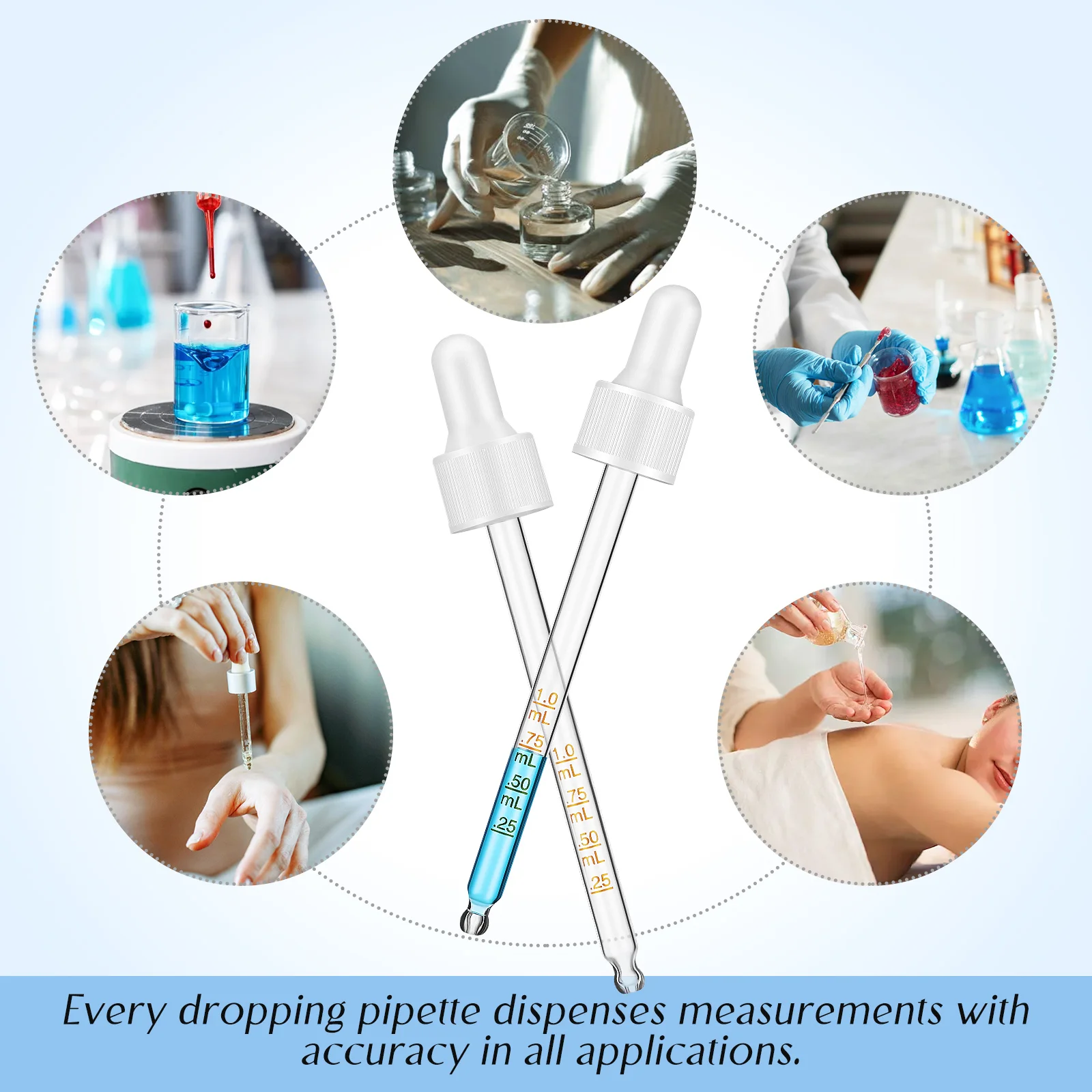 6 Pcs Dropper Tip Calibrated Pipette Glass Measured Droppers Liquid Essential Oil Clear Measurement