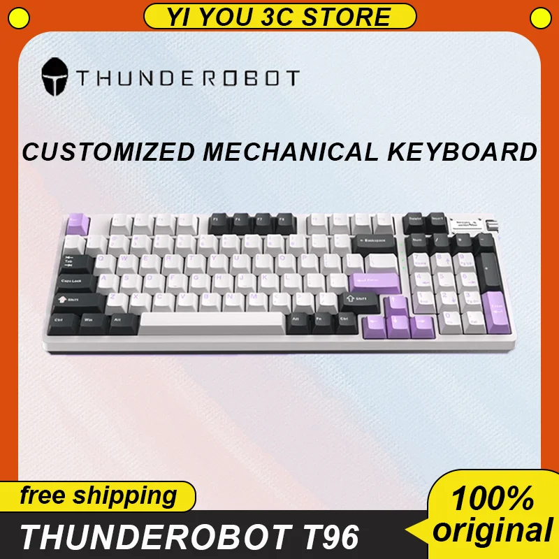 

THUNDEROBOT T96 Optical Axis Mechanical Keyboard Esports Game Wired PBT Keycaps Hot-Swap Dushan Purple Fire Axis RGB Backlight