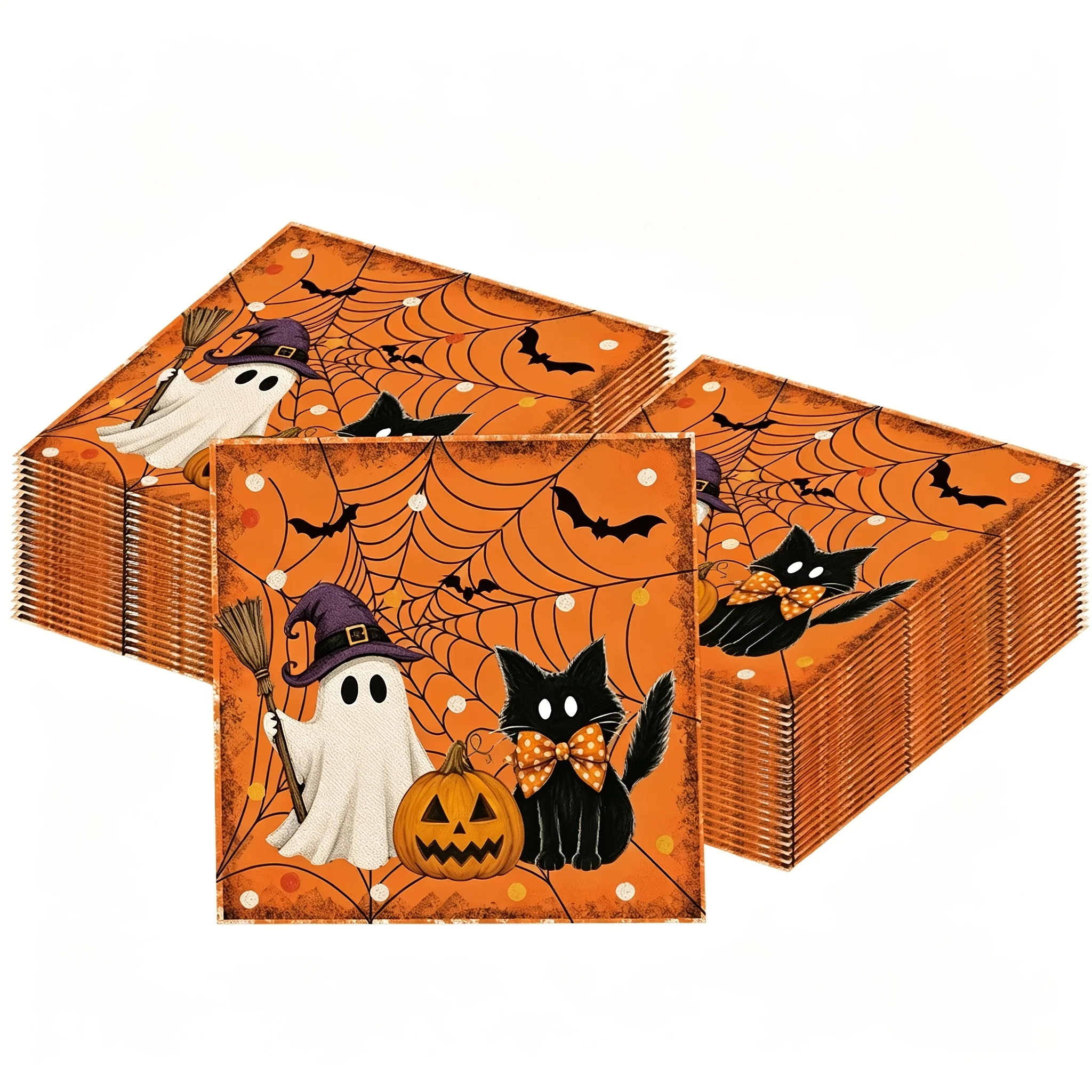 40/60sheets for halloween Vintage Napkins - Disposable Double-Layer Napkins - Witch-Themed Ghostly Pumpkin Table Decoration