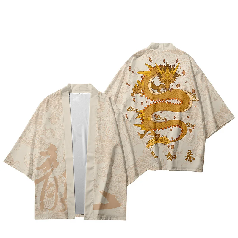 

Traditional Men Yukata Cardigan Dragon Shirts Chinese Loong Printed Kimono Cosplay Haori Oversized