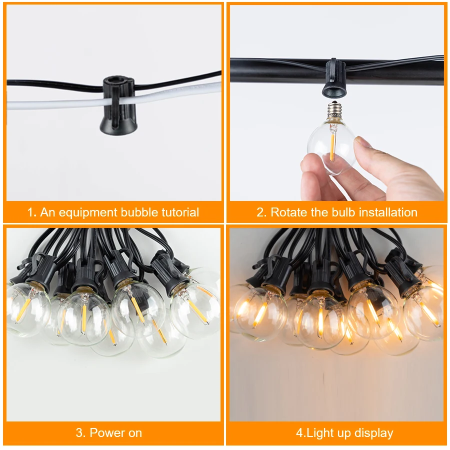 LED G40 Ball String Lights Shatterproof Waterproof 220V Outdoor Garden String Lamp Terrace Garden Pub Christmas Party Decoration