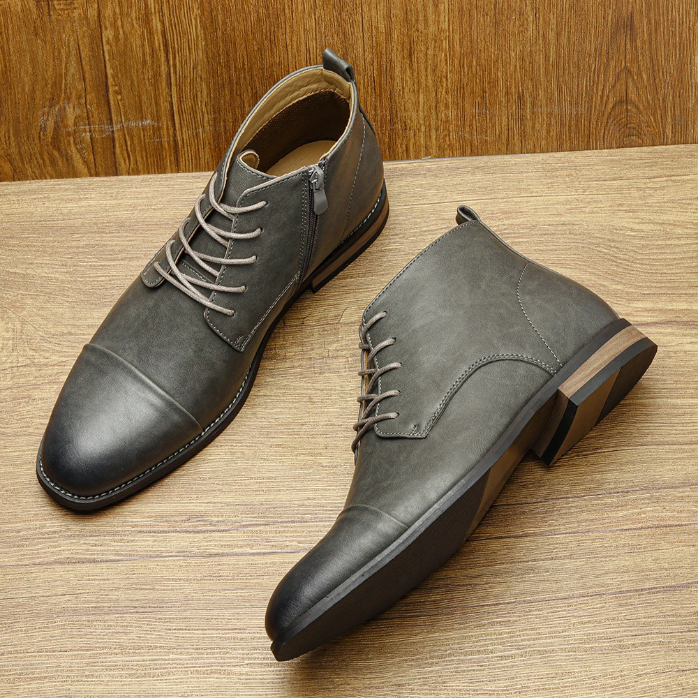 Buty męskie Marka modowa Wygodne skórzane buty do kostki dla mężczyzn # KD894