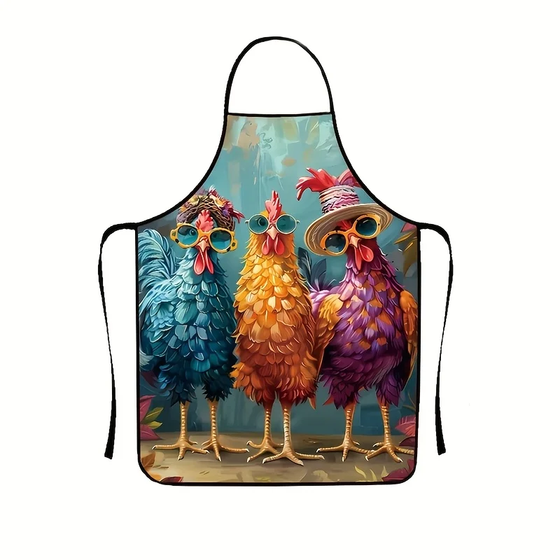 Colorful Chicken Pattern Kitchen Apron Durable, Smooth Texture Ideal for Cooking & Baking Fun & Functional Kitchen Accessory