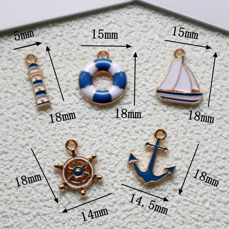 10PCS Mini Sailboat Anchor Rudder Lighthouse Alloy Enamel Pendant DIY Dangle Necklace Earrings Bracelet Decoration Accessories