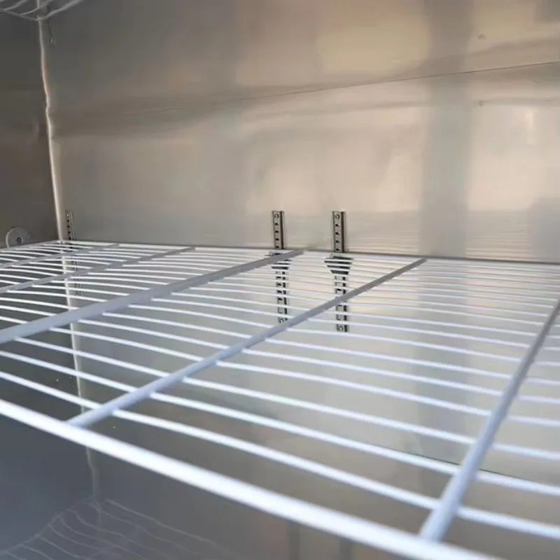 Mesa de operação de salada sem gelo de bancada refrigerada comercial com características de manutenção fresca com opções de resfriamento de ar e ventilador