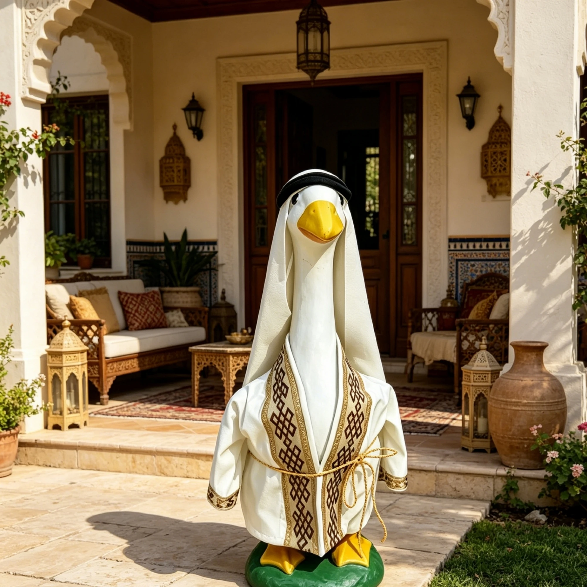 Porch Goose Prince Outfit Goose Statue Robe with Hat Waist Rope