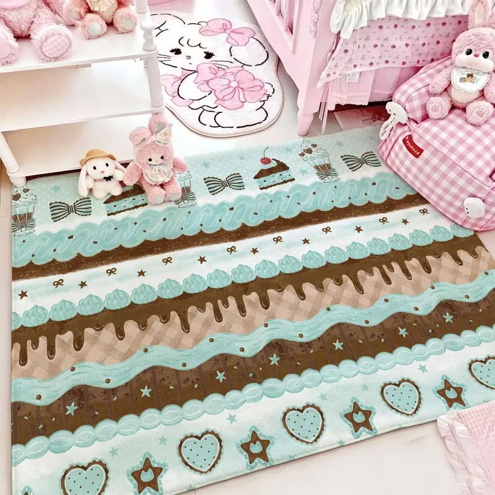 Japanese Old School Strawberry Cake Imitation Cashmere Rug, Soft Plush Bedside Floor Mat, Entryway Decor Carpet for Bedroom Room