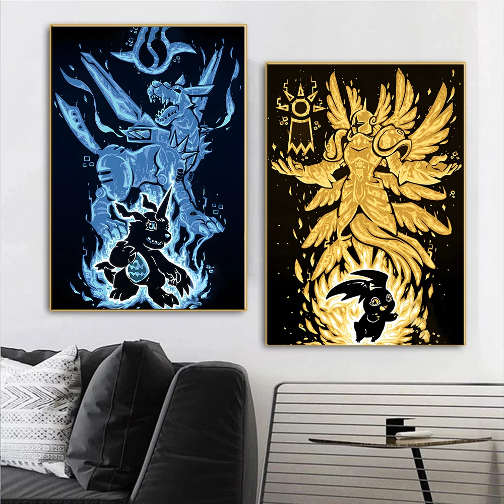 Digimon Poster Anime Cartoon Character Wall Hanging Art Canvas Painting Home Decor Prints Suitable For Room Sall Decor Pictures