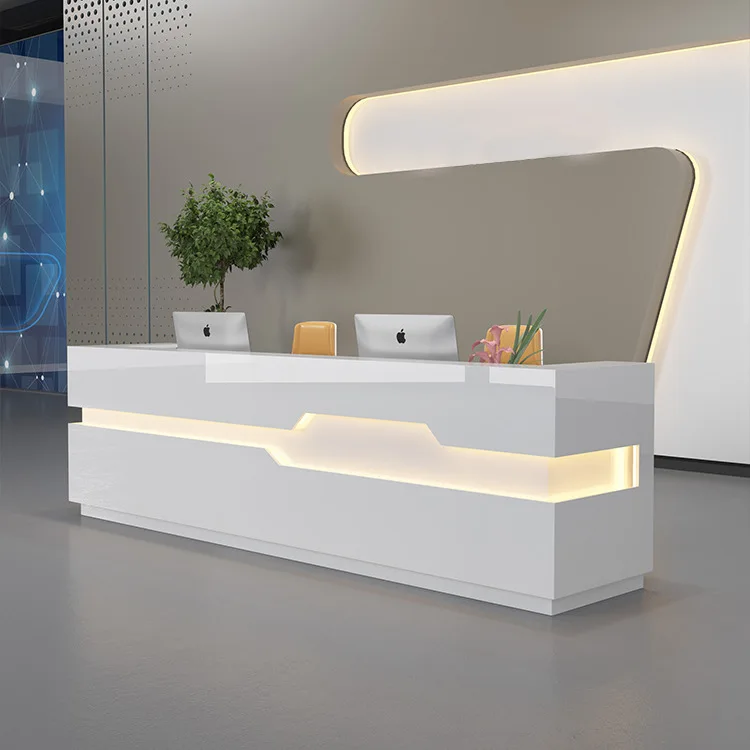 Modern Custom Size Simple Design Hotel Desk White Reception Table Counter Desk