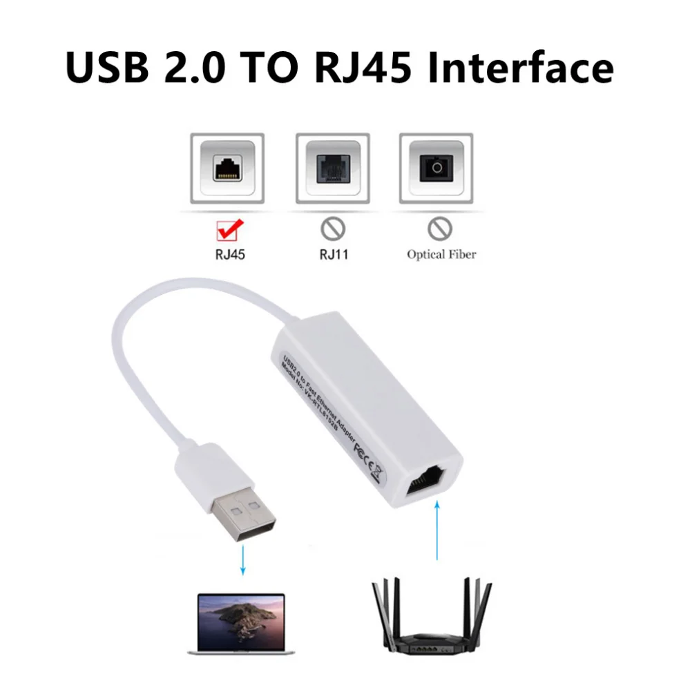 USB 2.0 Wired USB to RJ45 Network Card 10/100Mbps USB To RJ45 Ethernet Lan Adapter Network Card for PC Laptop Windows 7 8 10 11