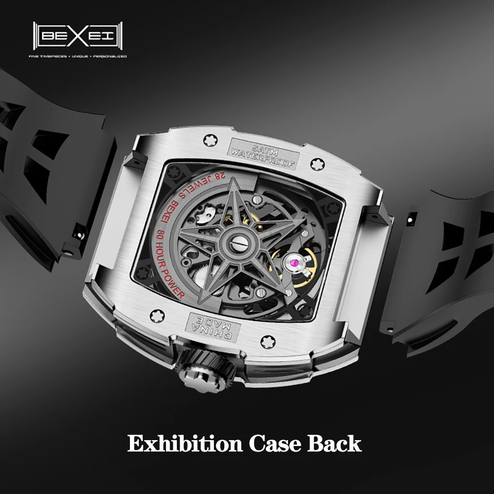 BEXEI 9801 Limited edition Skull shape dial series Automatic mechanical  movement watch for men Luminous Sapphire business watch