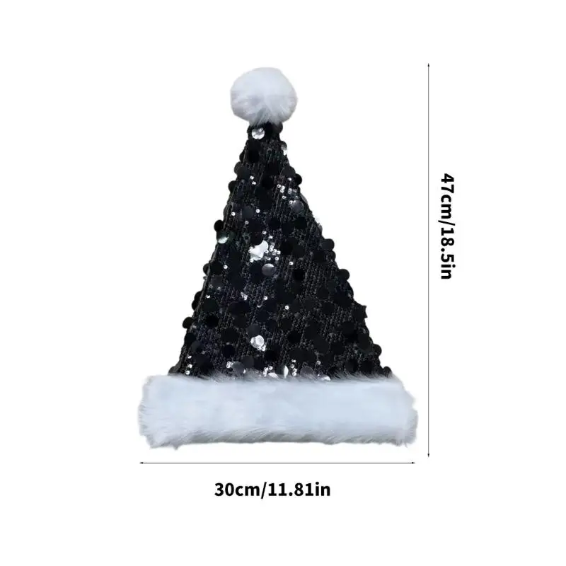 39bd Erwachsene Pailletten Santa Hats Plüsch Weihnachtskappe Glitter Weihnachtskappe für Frauen