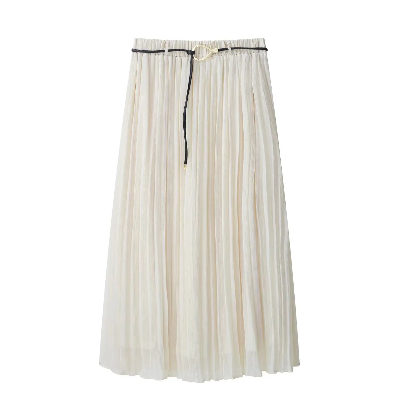 

Elegant Women Holiday Wind Solid Color Belt Decoration Pleats Long Skirt Faldas Mujer Female Summer Elastic Waist Skirts QUN9357