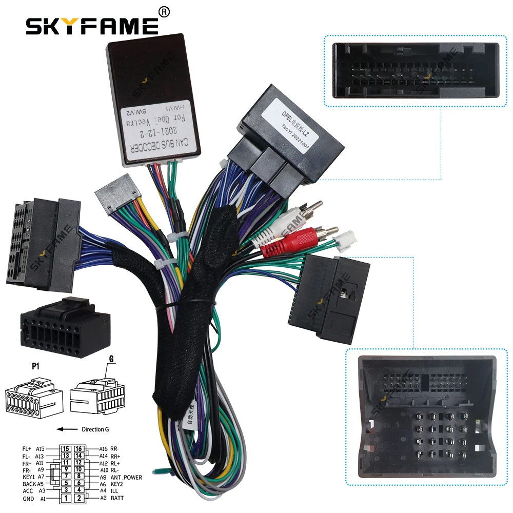 SKYFAME For Opel Vectra 3 Car 16pin Wiring Harness Adapter Canbus Box Decoder Android Radio Power Cable