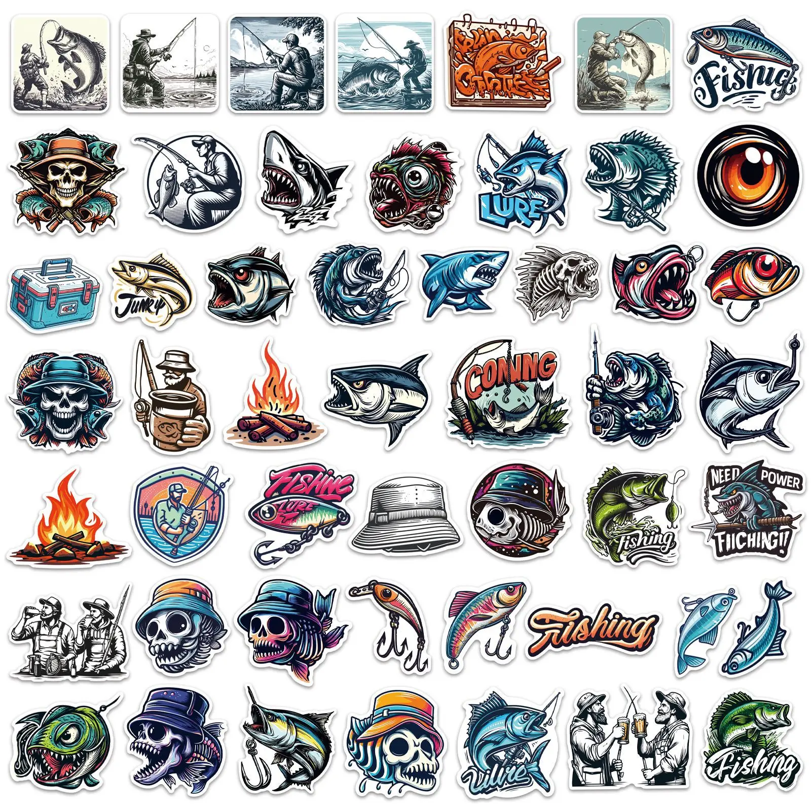 50 outdoor fishing lures, sea fishing graffiti stickers, water cups, car stickers, scooter waterproof decoration personalized s